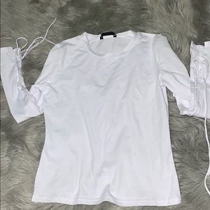 White lace up sleeve top